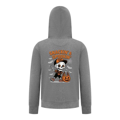 Everyday Kids “Snackin’ & Spookin’” Zip Up Halloween Hoodie – Skeleton Trick-or-Treater with Candy Bag – Cozy Sweatshirt for Boys, Charcoal Gray