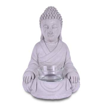 Set of 2 Kante Composite Sitting Buddha Statues Tealight Candle Holders Gray - Rosemead Home & Garden, Inc.