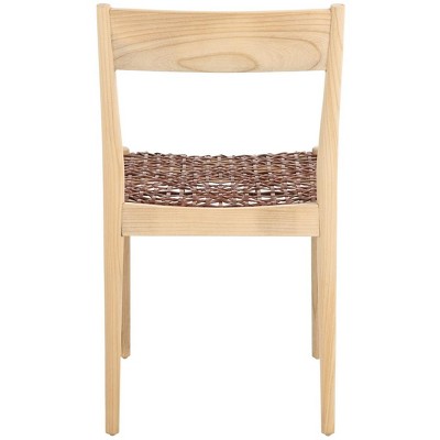 Chic Cognac Woven Leather & Natural Wood Dining Chair Set