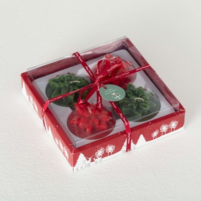 1.5" Vance Kitira Boxed Red Poinsettia Christmas Votives Set of 4