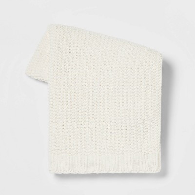 Solid Chenille Knit Throw Blanket Cream - Threshold™