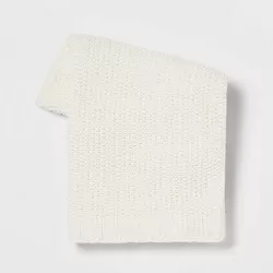 Solid Chenille Knit Throw Blanket Cream - Threshold™
