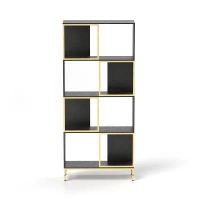 VYNXARIA Compact 4 - Level Corner Shelving Unit in Black with Gold - Accented Edges, Great for Decorative Book Display
