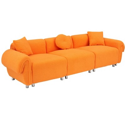 NicBex 112 Inch Teddy Velvet Couch,3-Seater Sofa with 3 Pillows for Living Room,Office,Apartment