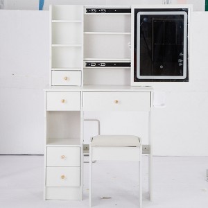 NicBex Vanity Desk with Mirror and Light Small Vanity with Sliding Mirror, Multi-Layer Storage, Compact Makeup Table with Stool for Bedroom - 1 of 4