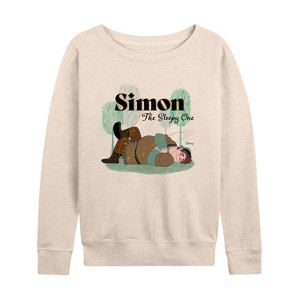 Women's - Disney - Simon The Sleepy One Lightweight French Terry Wide Neck Long Sleeve Shirt - 1 of 4