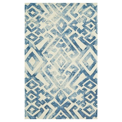 Midnight Blue Geometric Hooked Area Rug - (5'X8') - Weave & Wander