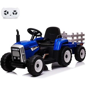 12V Kids Battery Powered Electric Tractor with Trailer, Toddler Ride On Car, RC, 7-LED Headlights/ 2+1 Gear Shif, for Kids - 1 of 4