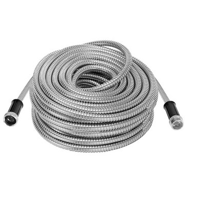 MPM 75-Ft Garden Hose Stainless Steel Metal Water Hose Tough & Flexible, Lightweight, Crush Resistant Aluminum Fittings