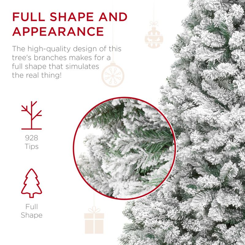 Best Choice Products Snow Flocked Christmas Tree, Premium Holiday Pine Branches, Foldable Metal Base, 4 of 16