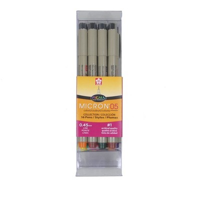 Sakura Pigma Micron Non-Toxic Quick Dry Permanent Waterproof Artists Pen, No 5 Fine Tip, Assorted Color, pk of 16