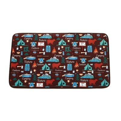 Lakeside Camp Site Icons-Themed Memory Foam Rug for Bathrooms and Kitchens