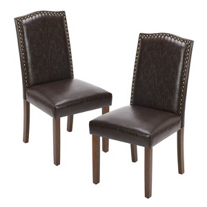 Lirago Modern Brown Armless Dining Chairs with Upholstered Fabric, Nailhead Trim, and Wood Legs | 2PC Set | Dimensions: 19.60"L x 24.20"W x 39.10"H - 1 of 4