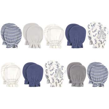 Touched by Nature Baby Boy Organic Cotton Scratch Mitten 10pk, Blue Elephant, One Size