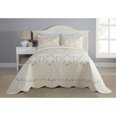 Ivory and Pink Embroidered Cotton Polyester Standard Sham