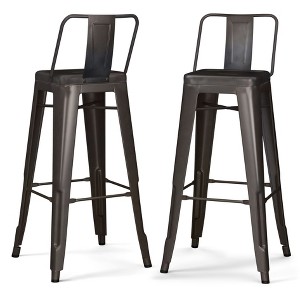 Sapphtopaz 39" Metal Bar Stool Industrial High Chair with Footrest and Slat Backrest Counter Height Barstools Set of 2 for Kitchen Island - 1 of 4