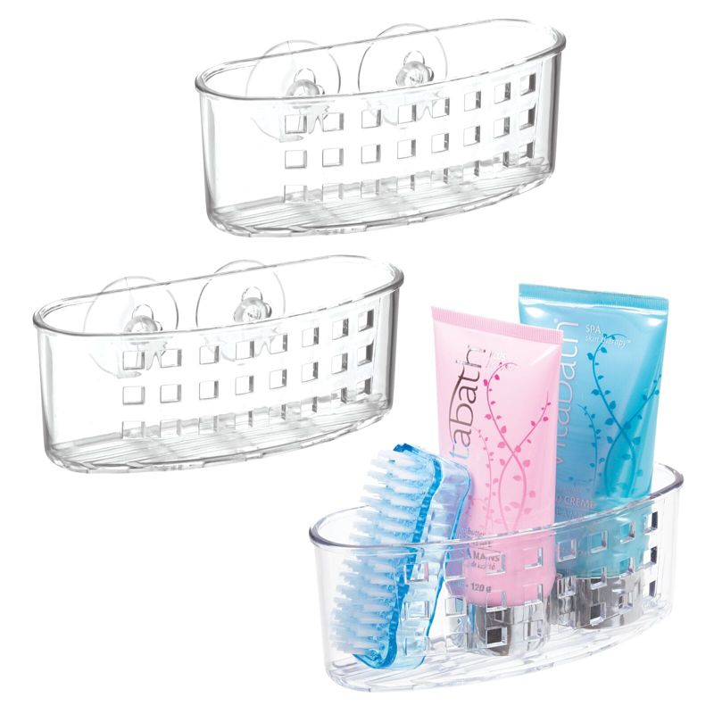 mDesign Plastic Suction Shower Caddy Storage Basket - Soap/Sponge Holder, 1 of 7
