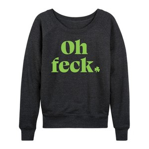 Women's - Instant Message - Oh Feck Lightweight French Terry Wide Neck Long Sleeve Graphic Shirt - 1 of 4