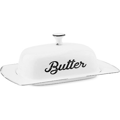 AuldHome Design Enamelware Butter Dish, Spread Serving Dish w/ Cover