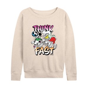 Women's - Disney - Think Fast Lightweight French Terry Wide Neck Long Sleeve Shirt - 1 of 4