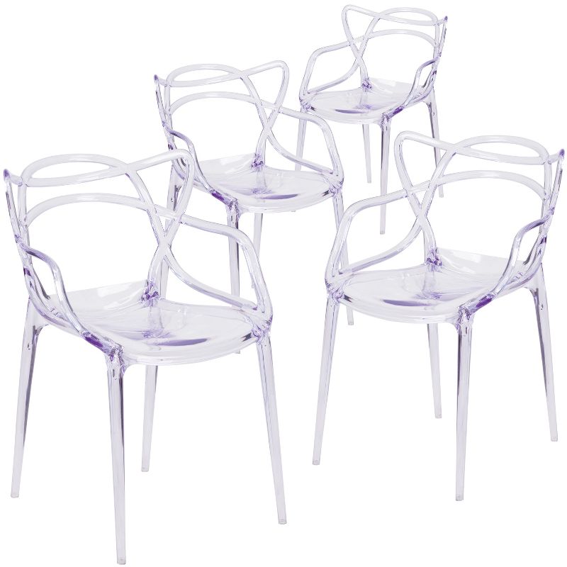 Emma and Oliver 4 Pack Transparent Fluid Style Stacking Side Chair - Accent & Side Chair, 1 of 12