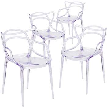 Emma and Oliver 4 Pack Transparent Fluid Style Stacking Side Chair - Accent & Side Chair