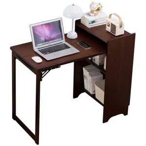 AZL1 Life Concept Folding Table Premium Bamboo Hidden Storage Space Saving Versatile Function Use for Home Office Bedroom, Brown, 37.82"*21.67"*4.33" - 1 of 4