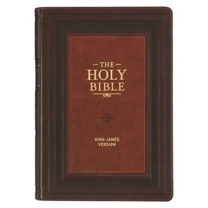 KJV Study Bible, Large Print King James Version Holy Bible, Thumb Tabs, Ribbons, Faux Leather Burgundy/Toffee Debossed - (Leather Bound) - 1 of 1