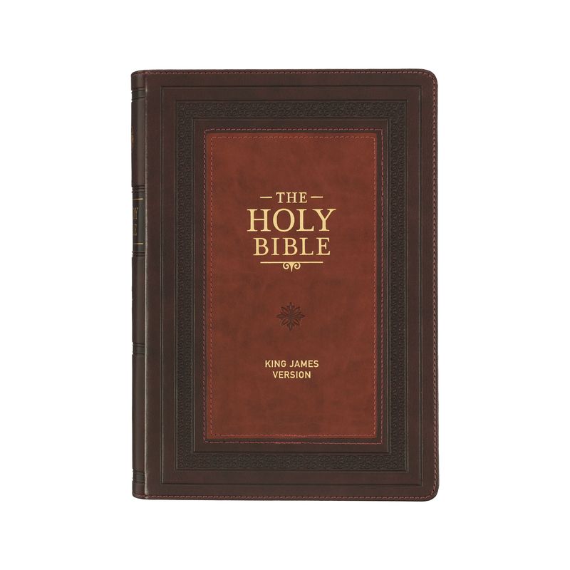 KJV Study Bible, Large Print King James Version Holy Bible, Thumb Tabs, Ribbons, Faux Leather Burgundy/Toffee Debossed - (Leather Bound), 1 of 2