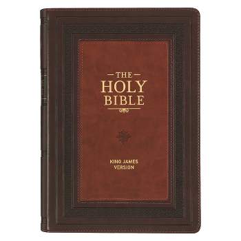 KJV Study Bible, Large Print King James Version Holy Bible, Thumb Tabs, Ribbons, Faux Leather Burgundy/Toffee Debossed - (Leather Bound)