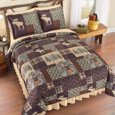 Full Winter Multicolor Patchwork Deer and Moose Quilt