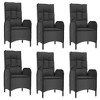 vidaXL 7-Piece Patio Dining Set - Black/Gray Reclining Poly Rattan Chairs, Tempered Glass Tabletop, Includes Cushions - 4 of 4