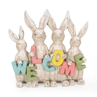 19.75" Concrete Broadus Outdoor Rabbit Family Garden Statue - Christopher Knight Home