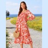 Seta T Women's Floral Long Sleeve Square Neck Smocked Ruffle Hem Flowy Midi Dress with Pockets - 2 of 4