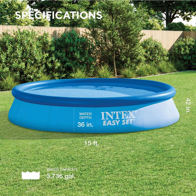 Intex 26175EH Easy Set 15 Feet by 42 Inch Round Inflatable Outdoor Backyard Above Ground Swimming Pool Set with Cover, Ladder, and Filter, Blue, 2 of 9