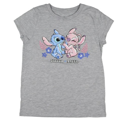Disney Lilo And Stitch Girls Stitch And Angel Floral Kids T-shirt (4 5 