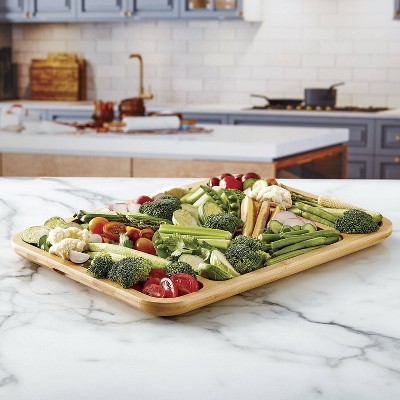 Bamboo Charcuterie Board with Clear Locking Lid and Compartments