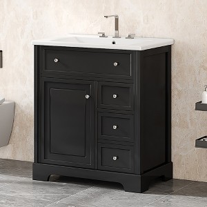 30" Bathroom Vanity with Ceramic Sink Top, Bathroom Storage Cabinet with Door & 2 Drawers, Solid Wood & MDF - ModernLuxe - 1 of 4