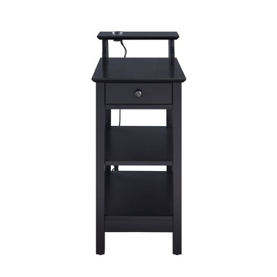 Black Wood Rectangular Side Table with USB Charging Dock