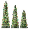 Casafield Set of 3 - 8, 10, 12-Inch Hand Painted Ceramic Christmas Trees - Pre-Lit Trees with Lights - 3 of 4