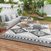 Outsunny Outdoor Patio Rug, Large Camping Carpet with Carrying Bag, 9' x 12' Waterproof Plastic Straw, Reversible, White & Black Toothed Rhombus - 2 of 4