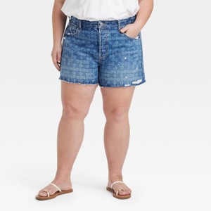 Women's Mid-Rise 90's Baggy Embroidered Floral Print Denim Shorts - Universal Thread™ Daisy Floral - 1 of 3