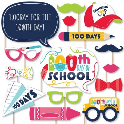 Big Dot of Happiness 100 Days 2022 - 100th Day of School Party Photo Booth Props Kit - 20 Count