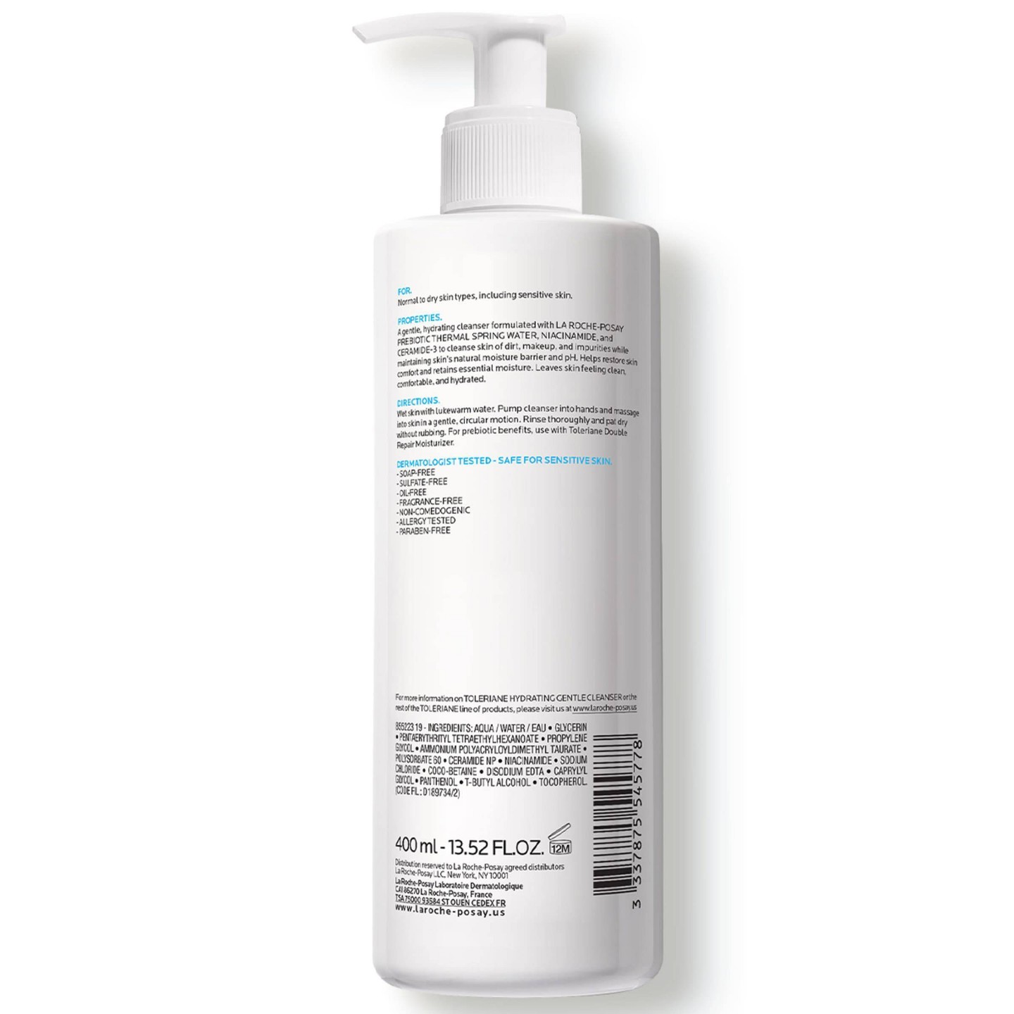 Увлажняющее очищающее средство La Roche Posay Toleriane Hydrating, 13.5 fl oz — фото 4
