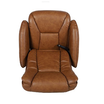 Brown Faux Leather Massaging Recliner with Ottoman and Metal Base