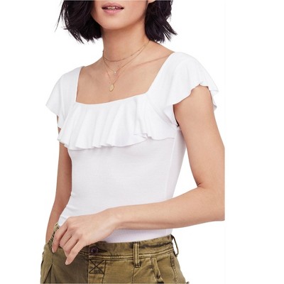 Free People Womens Last Call Basic T-Shirt, White, Medium