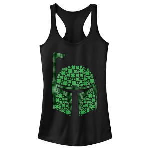Juniors Womens Star Wars St. Patrick's Day Boba Fett Clover Helmet Racerback Tank Top - 1 of 4