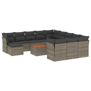 vidaXL Patio Sofa Set with Cushions Outdoor Furniture 13 Piece Poly Rattan - Gray - 1 of 4