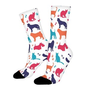 Cats And Dogs Women Printed Crew Socks Funny Funky Socks Soft Polyester Novelty Gifts for Artists Men - 1 of 1