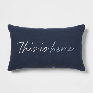'This is Home' Embroidered Lumbar Throw Pillow Blue - Threshold™ - 1 of 4
